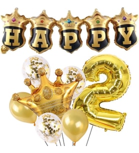 Happy Yazılı Gold Konfetili 2 Yaş Rakam Balon Set