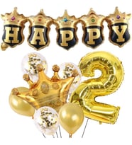 Happy Yazılı Gold Konfetili 2 Yaş Rakam Balon Set
