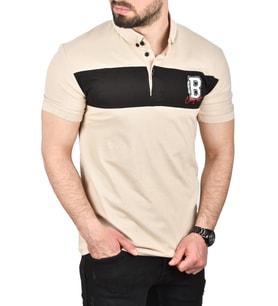 DeepSEA Erkek  Slim Fit Nefes Alan Pamuklu Kumaş Dar Kesim Kıvrılmaz Yaka Polo Yaka Tişört 2503019 (Bej)