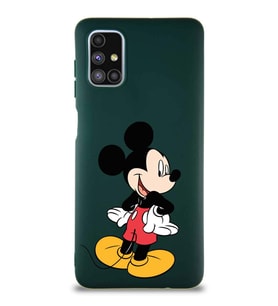 Samsung Galaxy M51 Soft Premier Kapak Mickey Mouse-D Tasarımlı Silikon Kılıf - Yeşil (Şeffaf)