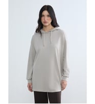 LCW EVERYDAY Gri Kapüşonlu Oversize Kadın Sweatshirt Tunik
