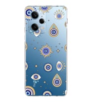 PrintiFy Xiaomi Redmi Note 12 Pro ile Uyumlu Nazar Boncuğu 5  Kamera Korumalı Şeffaf Silikon Kılıf