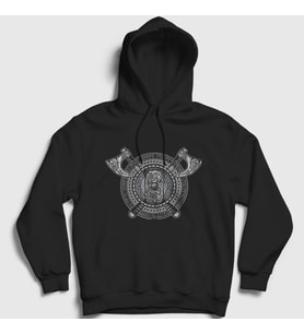 Presmono Unisex Siyah Fenrir Shield Vikings Kapüşonlu Sweatshirt 349471tt