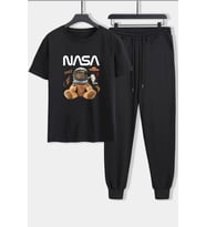 Unisex Nasabear Baskılı 2'li Eşofman Takımı (Siyah)
