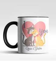 Kişiye Özel I Love You KedilerTasarımlı Siyah Renk Kupa