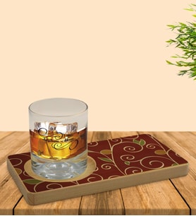 BK Gift Kişiye Özel Retro Motif Tasarımlı Doğal Ahşap Tabaklı Viski Bardağı Sunum Seti Model 1