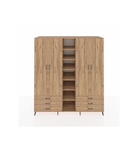 Kronos Dolap 13 Raflı 6 Çekmeceli 2 Askılı 220x59x243 Çam-Çam/Çam