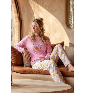 Pijamoni Kadın Likralı Pamuklu Bisiklet Yaka Uzun Kol İnce Pijama Takımı 1300/5 - 1 Adet