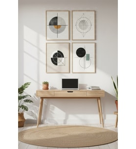 Geometrik Denge Modern 4’lü Dekoratif Ahşap Çerçeveli Tablo Seti - Ofis Dekor