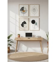 Geometrik Denge Modern 4’lü Dekoratif Ahşap Çerçeveli Tablo Seti - Ofis Dekor