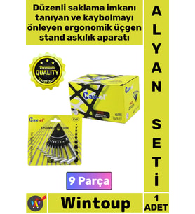 #Alyan CrV Çelik Dayanıklı Isı İşlem Görmüş Üçgen Stand Askılık Mini Boy 9 Parça Alyan Anahtar Seti