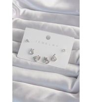 Pirinç Gümüş Renk Zirkon Taşlı Damla Model Küpe Seti 5886 - HPSBYI7862-7705