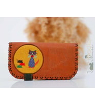 Kedi Fare Figürlü Büyük Cüzdan Etnik Bohem Retro Vintage Style - TABA