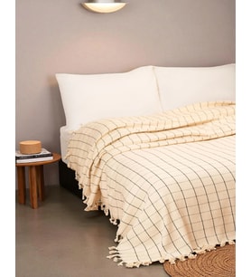 Doğal Pamuk , Yumuşak , Çok Amaçlı Örtü , Koltuk Örtüsü , Çift Kişilik Pike 200 x 320 Cm - Kareli Natural
