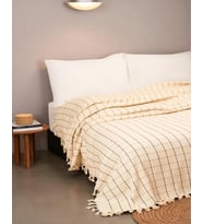 Doğal Pamuk , Yumuşak , Çok Amaçlı Örtü , Koltuk Örtüsü , Çift Kişilik Pike 200 x 320 Cm - Kareli Natural