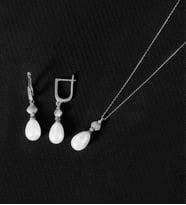 925 Ayar Gümüş İstiridye Damla İnci Set (Rodyum)