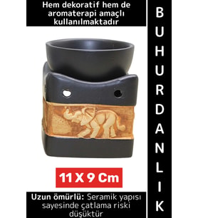 Dekoratif Hediye Aromaterapi Meditasyon Tütsülük Şık Seramik Fil Tasarımlı Buhurdanlık 11 X 9 Cm