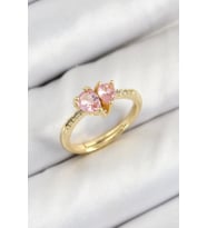 Pirinç Zirkon Taşlı Pembe Kalp Model Gold Renk Kadın Yüzük 5886