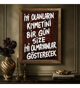 BK Gift Vintage Klasik Sanat Esprili Sözlü Masif Ahşap Çerçeveli Dekoratif Tablo - 36
