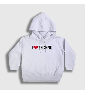 Presmono Unisex Çocuk Beyaz I Love Techno Kapüşonlu Sweatshirt 543337tt (Beyaz)