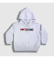 Presmono Unisex Çocuk Beyaz I Love Techno Kapüşonlu Sweatshirt 543337tt (Beyaz)