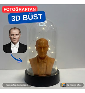 Işıklı Fanus İçinde Mustafa Kemal Atatürk Büst (…cm)
