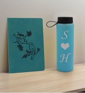 BK Gift Sevgiliye Özel İsimli Turkuaz Defter ve Cam Matara Hediye Seti-11, Sevgiliye Hediye, Sevgililer Günü, Yeni İş Hediyesi