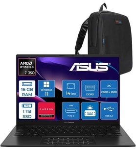 Asus Zenbook 14 OLED Ryzen Aı 7 350 16GB Ddr5 1tb SSD Intel Arc Graphics WIN11PRO 14" Wuxga OLED 600NITS Taşınabilir Bilgisayar UM3406KAP02 + Zettaçanta