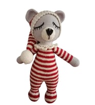 Kırmızı Pijamalı Uykucu Ayıcık Amigurumi Organik Oyuncak