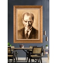 Altın Varaklı Çerçeveli Paspartulu Atatürk Tablo nh361 (Gold)
