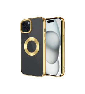 Apple iPhone 15 Uyumlu Kılıf Tek Kamera Çerçeveli Logo Gösteren Zore Omega Kapak (Gold)