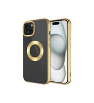 Apple iPhone 15 Uyumlu Kılıf Tek Kamera Çerçeveli Logo Gösteren Zore Omega Kapak (Gold)