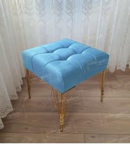 Modern Dilim Puf Ayakucu Puf Gold Metal Ayak (45*45) (Turkuaz)