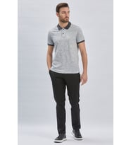 Koyu Antrasit Baskılı Pike Polo Yaka Pamuklu Likralı Casual Slim Fit Dar Kesim Tişört 1011240158