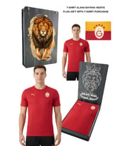 Galatasaray Orijinal Lisanslı Sıfır Yaka Kırmızı A Takım Antrenman T-Shirt BAYRAK ve UV Kutu Hediyeli (Kırmızı-Saks)