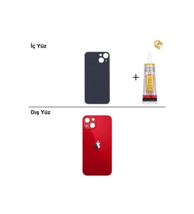iPhone 13 mini Kırmızı Arka Kapak Arka Cam Batarya Kapağı Lazer Kesim Kapak Pil Kapağı + B-7000 Yapıştırıcı