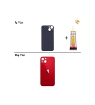 iPhone 13 mini Kırmızı Arka Kapak Arka Cam Batarya Kapağı Lazer Kesim Kapak Pil Kapağı + B-7000 Yapıştırıcı
