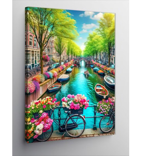 Kanvas Tablo Amsterdam Çiçekli Bisikletler