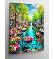 Kanvas Tablo Amsterdam Çiçekli Bisikletler