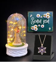 Led Işıklı Tasarım Fanus ve Gerçek Ametist Taşlı Lotus Kolye (Model 2)