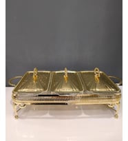 Lara Home Queen Anne Altın Altın Kaplama Üç Bölmeli Isıtıcılı  Yemek Servis 51x26x18 cm