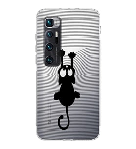 Xiaomi  Mi 10 Ultra  Kamera Korumalı Kapak Çizgi Kedi Tasarımlı Şeffaf  Kılıf