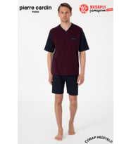 Pierre Cardin Paris Premium Erkek V Yaka Jakarlı %100 Pamuklu Kısa Kollu Şortlu Kutulu 3'lü Pijama Takım