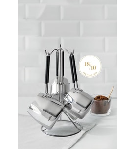 Nehir Modern 4 Parça Standlı Paslanmaz Çelik Cezve Seti (Gümüş)