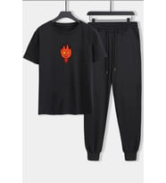 Unisex Ateş Avatar Baskılı 2'li Eşofman Takımı (Siyah)