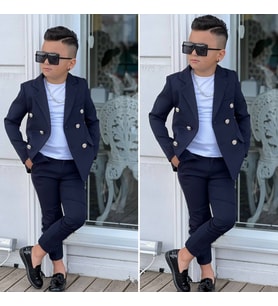 MODAVALS 4 PARÇA 6 DÜĞMELİ CEKETLİ ERKEK ÇOCUK TAKIM ELBİSE - BEYAZ TSHIRT