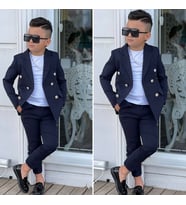 MODAVALS 4 PARÇA 6 DÜĞMELİ CEKETLİ ERKEK ÇOCUK TAKIM ELBİSE - BEYAZ TSHIRT