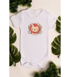 Kız Bebek Aslan Baskılı Beyaz Çıtçıtlı Body 5039