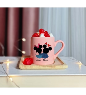 Mickey & Minnie Mouse Sevgili Eş Tasarımlı Kişiye Özel Pembe Türk Kahvesi Fincanı