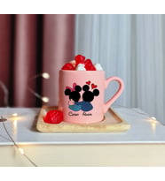 Mickey & Minnie Mouse Sevgili Eş Tasarımlı Kişiye Özel Pembe Türk Kahvesi Fincanı